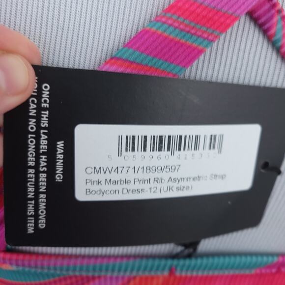 NEW PRETTYLITTLETHING Pink Marble Rib Bodycon Dress US 8 Blue Abstract Print - Picture 8 of 10